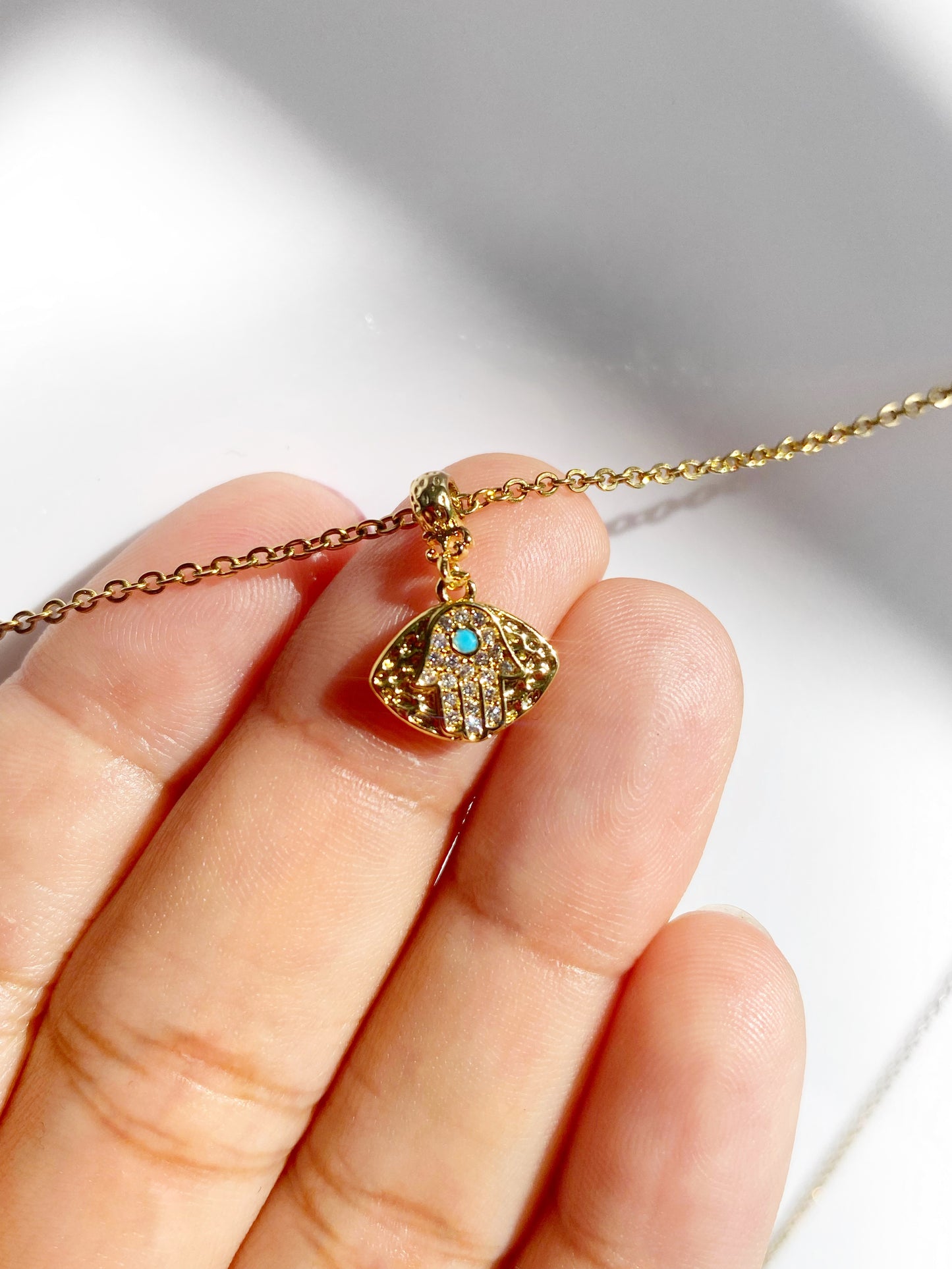 Vintage Turquoise Hamsa Charm Necklace