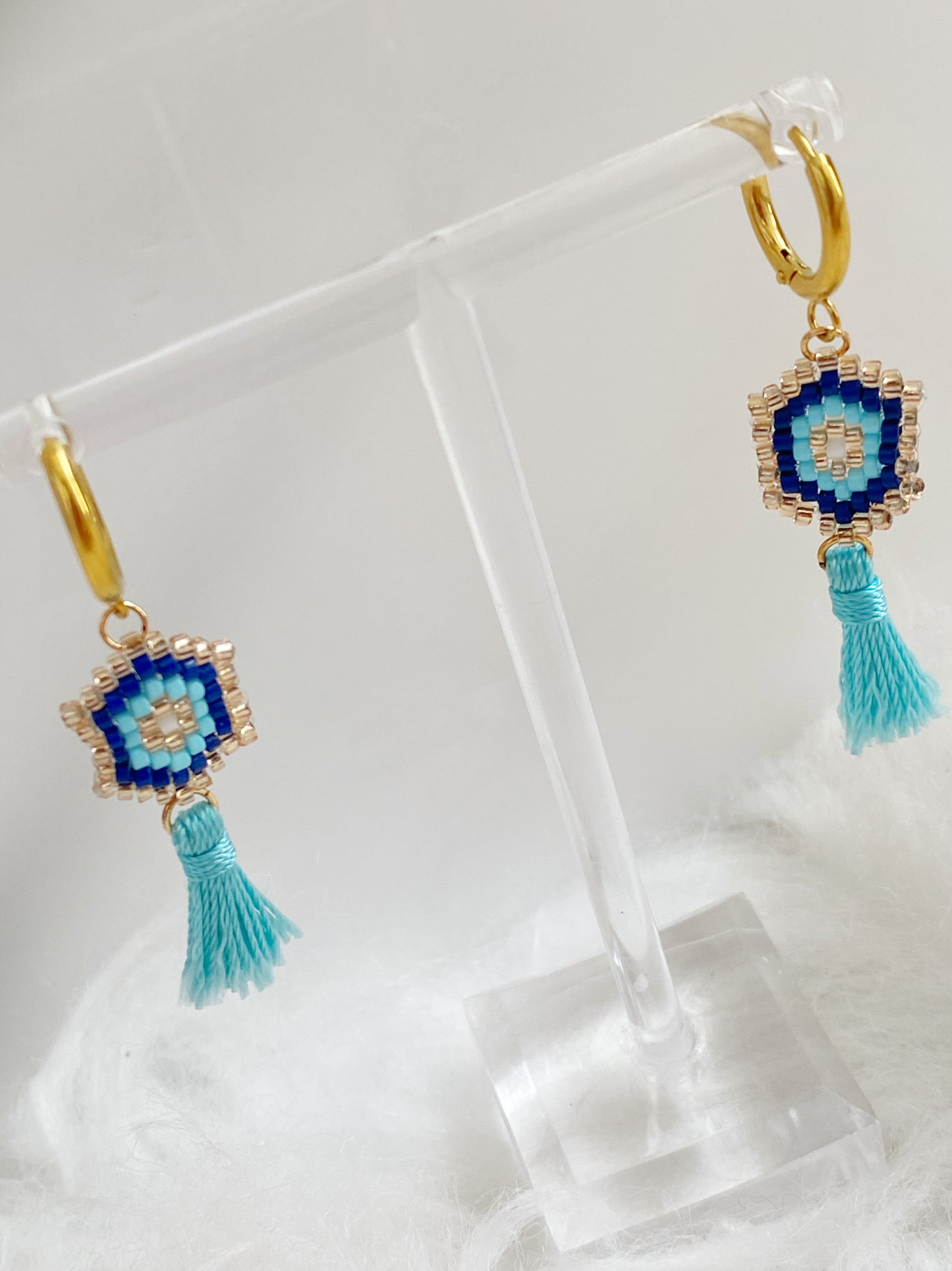 Evil Eye Miyuki Tassel Dangle Earrings