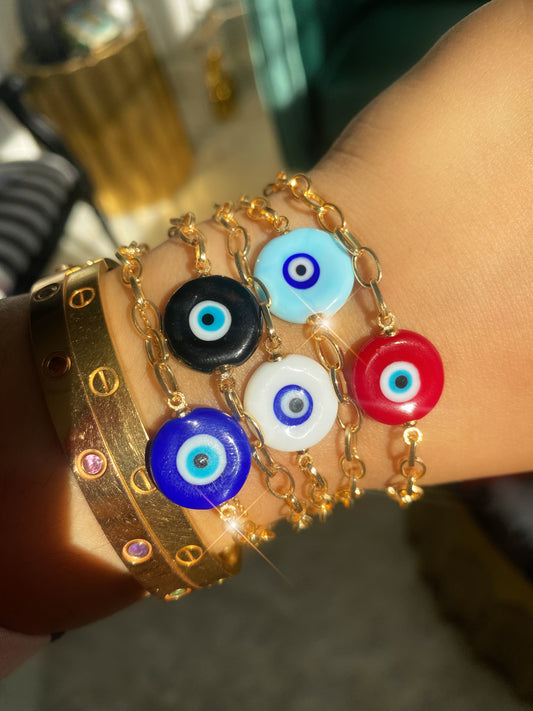 Evil Eye Glass Chain Bracelet