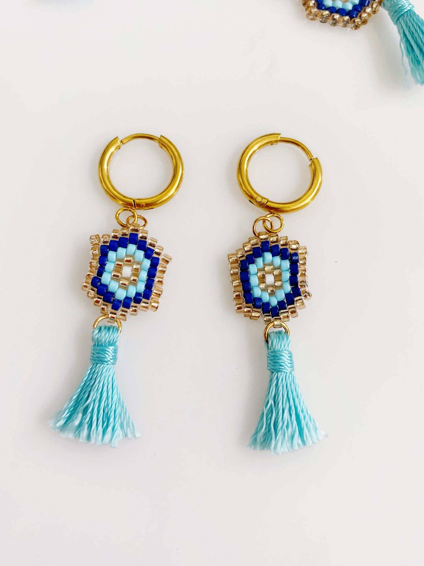 Evil Eye Miyuki Tassel Dangle Earrings